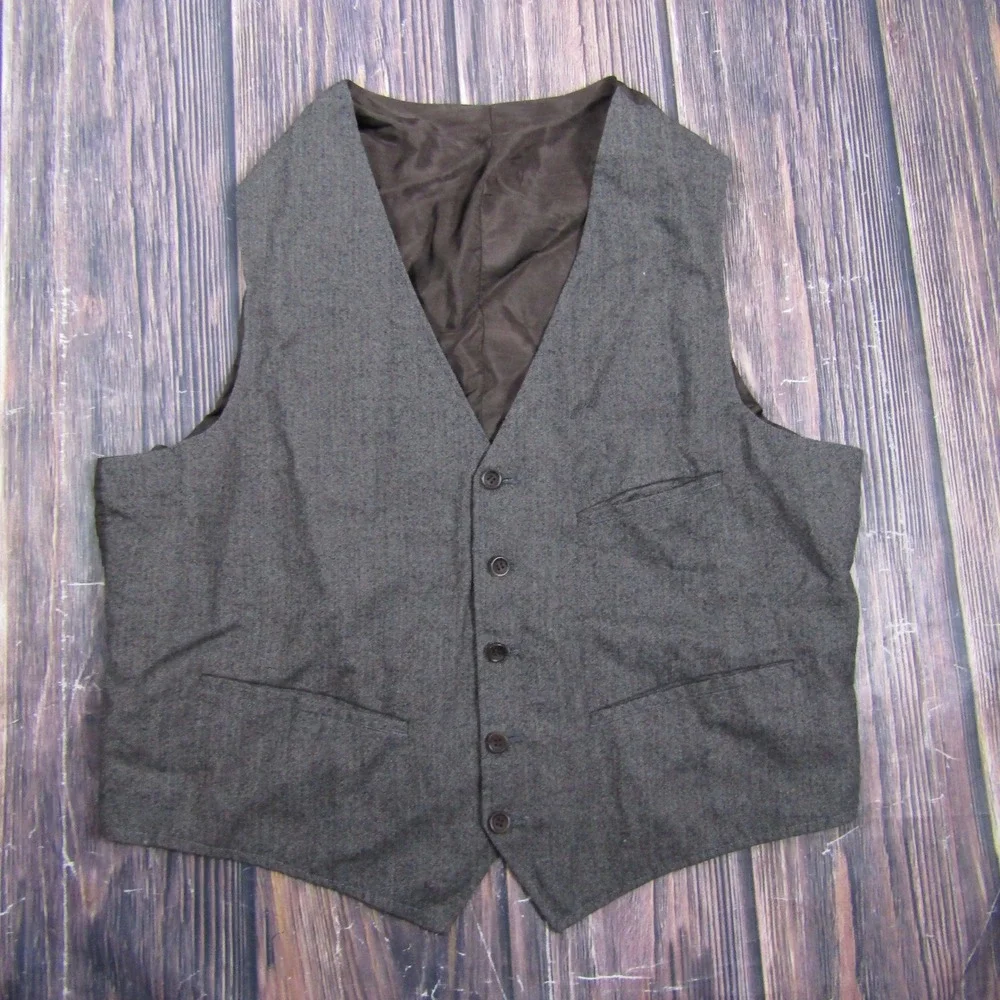 Suit Vest Men L Grey Wool Blend Adjustable Cinch Formal Waistcoat 3 Piece